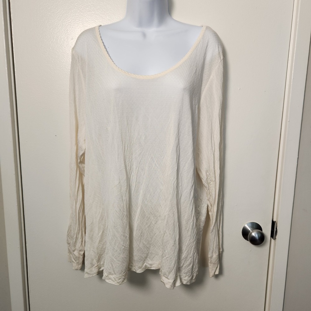 LL Bean Women's Silk Pointelle Long Sleeve Scoopneck Top 2X #297197 Base Layer